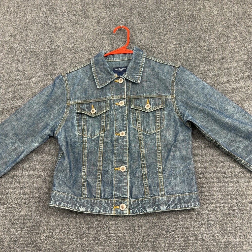 Ann Taylor Jeans Denim Jacket Womens S Blue Cotton Trucker Cropped Classic